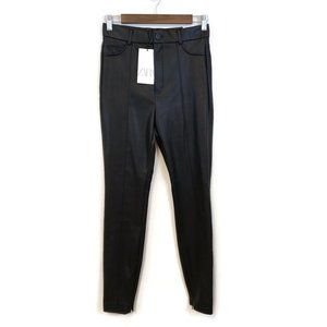 Zara Womens Black Faux Leather Leggings Size M High Rise Pull On
